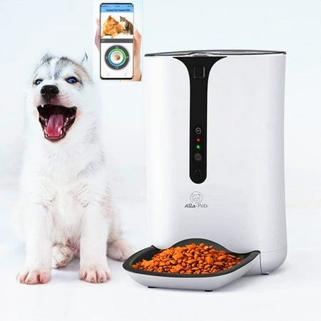 Alla Pets WiFi/HD Video Automatic Cats and Dogs Feeder w/ Camera, 6L Auto Pet Dry Food Dispenser 1~39 Portions Meal for Small and Large Pets, Remote APP Control Feeding Schedule, Infrared, White