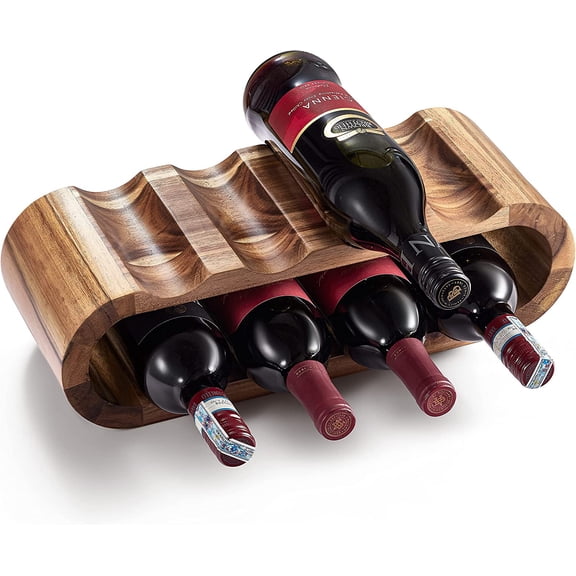 Wooden Wine Racks Countertop – 6 Bottle Freestanding Wine Holder Stand – Acacia Wood Display Organizer – No Assembly Required – Ideal for Home Décor & Wine Gifts