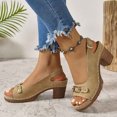 thumbnail image 3 of Block Heel Sandals for Women 2026 Summer Trendy Pu Leather Open Toe Slingback Heeled Dressy Sandals, 3 of 9
