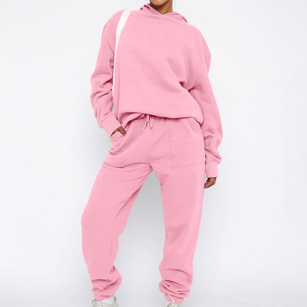 Conjunto de ropa deportiva con capucha para mujer conjunto sencillo de 2 piezas a juego traje de otoño e invierno