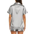 thumbnail image 4 of Sewkxo Womens Silk Satin Pajama Sets Soft Short Sleeve Button Down Sleepwear Top and Shorts 2 Piece Pjs Lounge Set,Light Gray XL, 4 of 4
