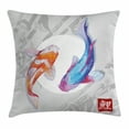 thumbnail image 1 of Ocean Animal Decor Throw Pillow Cushion Cover, Watercolor Koi Fish Couple Design with Grunge Brushstrokes Based Paint, Decorative Square Accent Pillow Case, 18 X 18 Inches, Blue Orange, by Ambesonne, 1 of 2