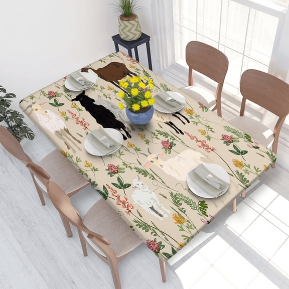 Elastic Edge Fitted Tablecloth Goat And Leaves for Rectangle Table 4 FT 30 X 48 Inch