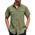 thumbnail image 2 of VBTAPA Men's Cargo Shirt Relaxed Fit Short Sleeve Button Down Shirts Summer Casual Work Shirt Lightweight Untucked Dress Shirts with Pockets Army Green L, 2 of 8