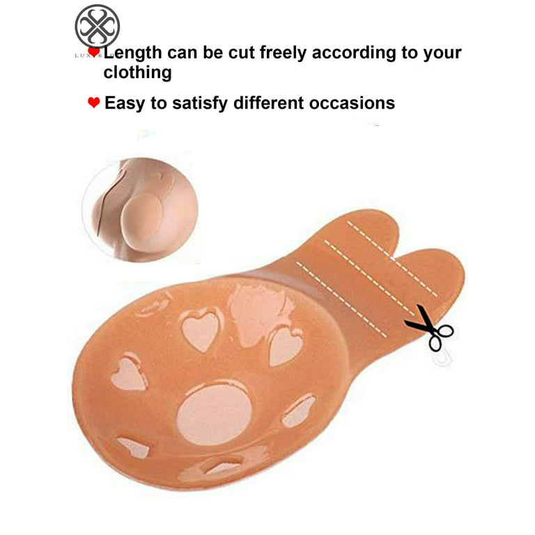 Luxtrada 2 Pairs Rabbit Ear Self Adhesive Invisible Bra Breast Lift Up  Strapless Nipplecovers Backless Push Up Bra Skin, C-D Cup