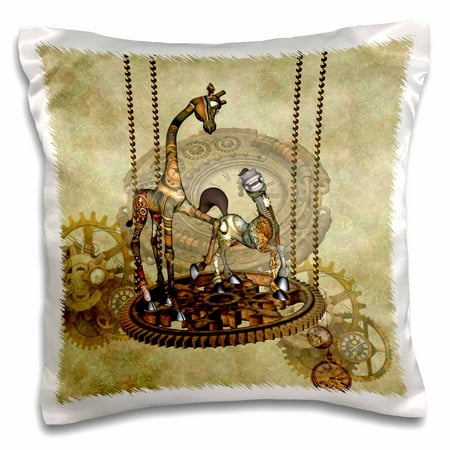 3dRose Best friends steampunk giraffe with steampunk horse - Pillow Case, 16 by