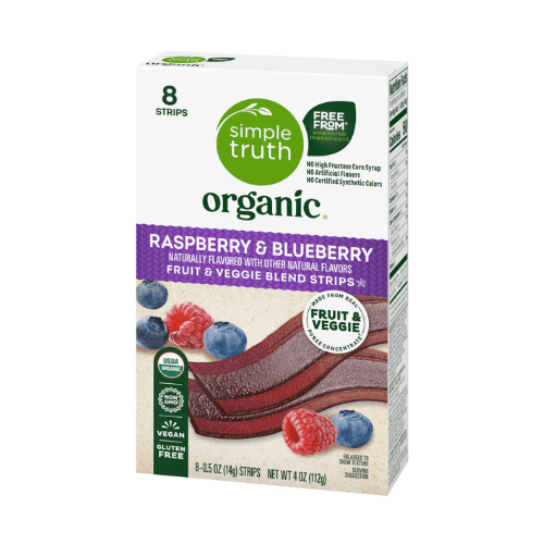 Simple Truth Raspberry & Blueberry Fruit & Veggie Blend Strips 2-Pack 4 oz