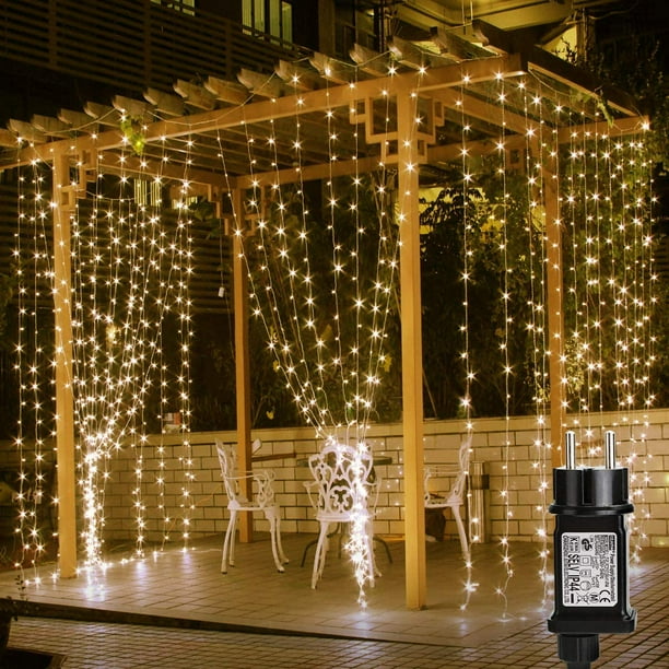 Cortina de luz LED ShuxiuWang 3m * 3m Impermeable IP44 Blanco cálido 8 modos