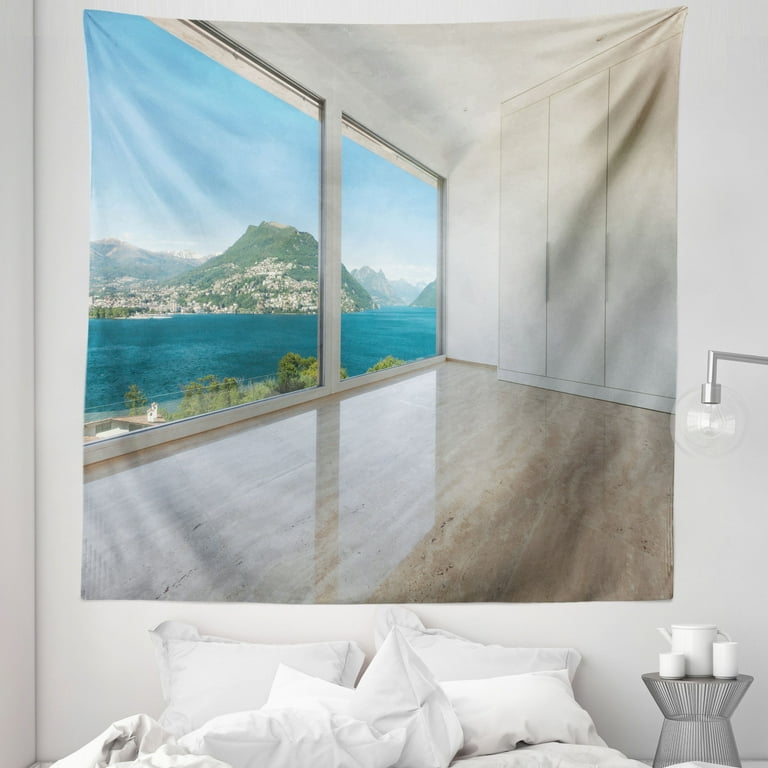 Modern Tapestry Interior of Penthouse Empty Living Room Large