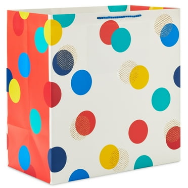 Hallmark 15" Grand Gift Bag with Handles (Rainbow Polka Dots) for Birthdays, Graduations