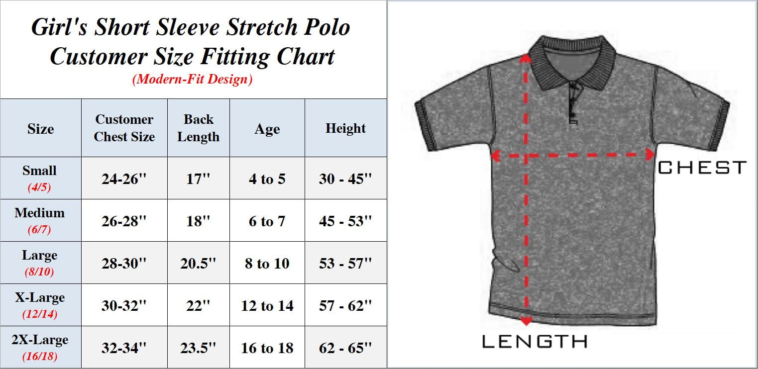 5-Pack Girl's Short Sleeve Stretch Pique Polo Shirt (Sizes, S-2XL)