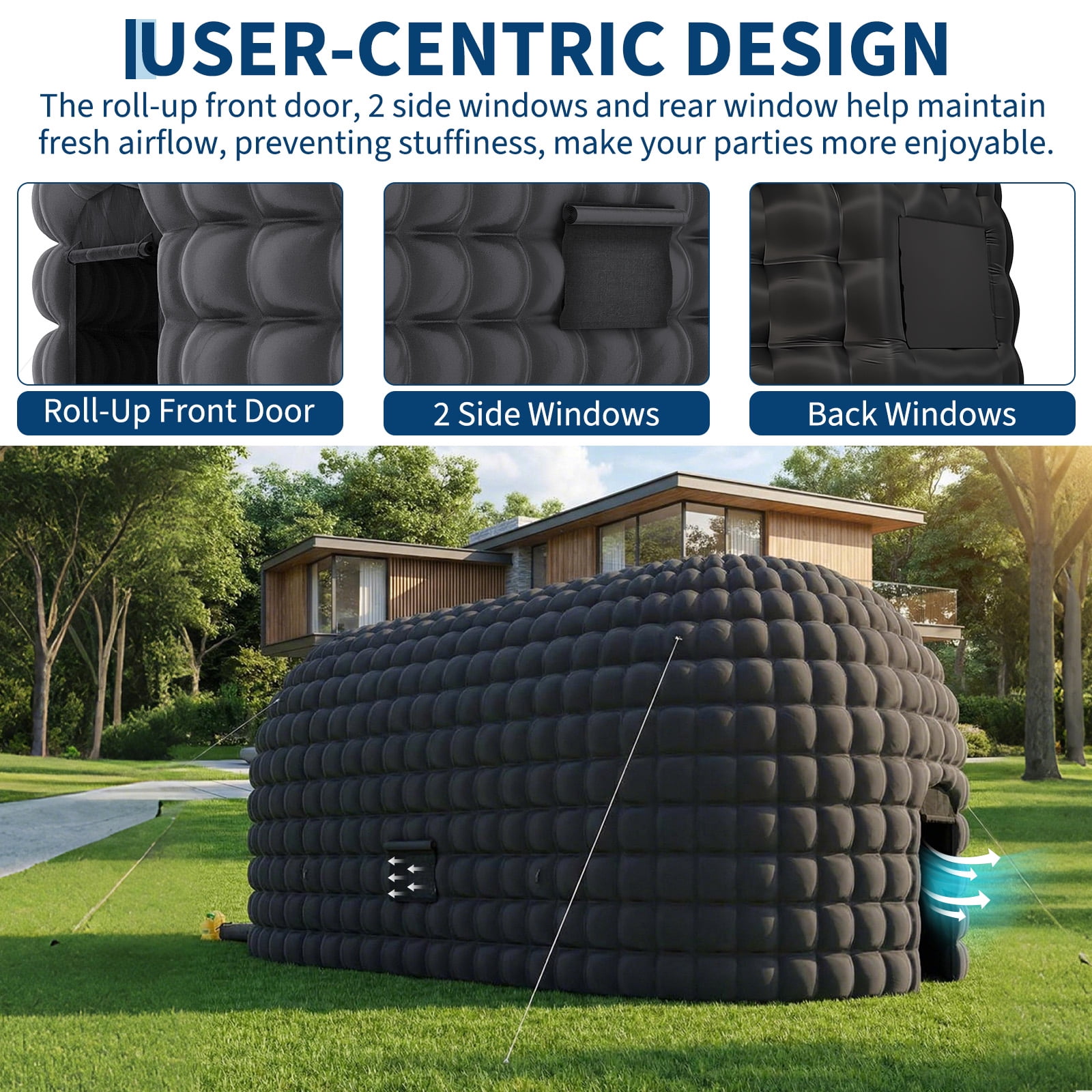 Inflatable Nightclub Party Tent 42x23.2x14.8ft, Portable Blow Up for Birthday, Wedding, Rental, Black