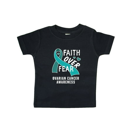 

Inktastic Ovarian Cancer Awareness Faith Over Fear with Teal Ribbon Gift Baby Boy or Baby Girl T-Shirt