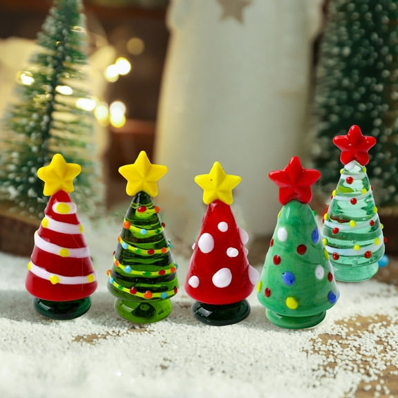 sunsanly Glass Christmas Tree Ornament Handmade Green Red Xmas Tree Decoration Glass Figurine for Home Table Mantel Decor