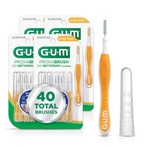 GUM Proxabrush Go-Betweens - Ultra Tight- Interdental Brushes - Soft Bristled Dental Picks for Plaque Removal Health - Safe for Braces & Dental Devices, 10 Count (Pack of