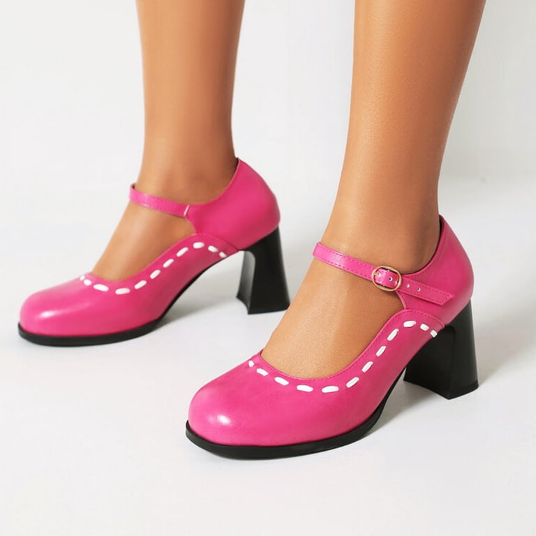 hopeusnice Women's Mary Jane Shoes Block Heel Buckle Closure Stitching Faux  Leather Comfortable Dress Pumps Wedding Party Shoes Hot Pink 41 -  Walmart.com