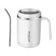thumbnail image 2 of Vaso térmico de acero inoxidable con tapa y pajita, 473 ml (16 oz), hermético, para bebidas frías y calientes, ideal para la oficina y viajes, blanco/gris/morado., 2 of 7