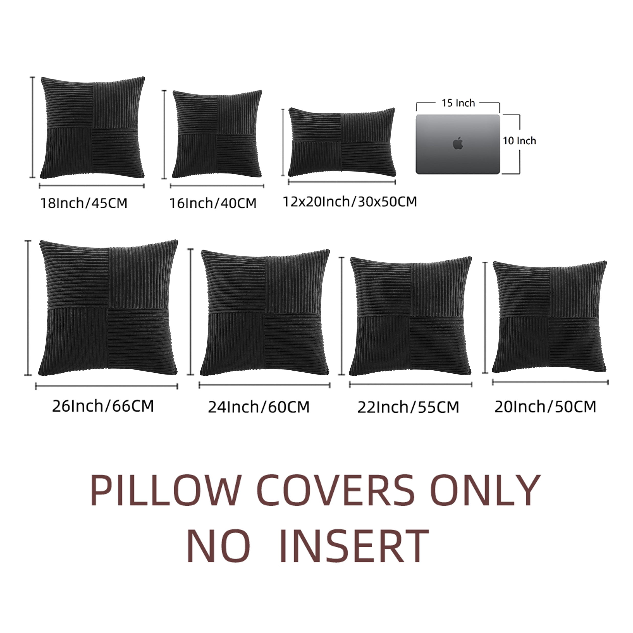 Fancy Homi 2 Packs Black Lumbar Decorative Throw Pillow Covers 14x24 Inch for Couch Bed Sofa, Rustic Farmhouse Boho Home Decor, Soft Striped Corduroy Rectangle Accent Cushion Case 35x60 cm