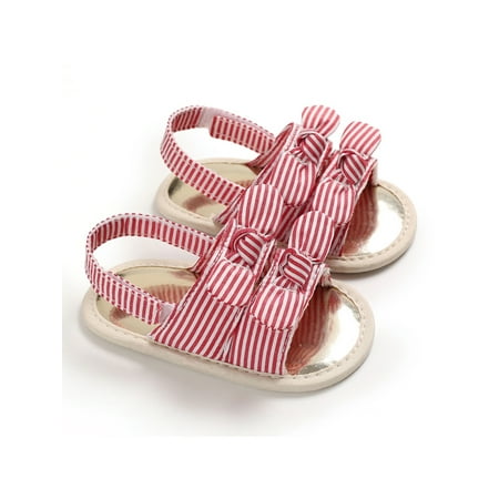 

Lacyhop Toddler Kids Sandals First Walkers Crib Shoes Soft Sole Flat Sandal Wedding Cute Princess Shoe Lightweight Summer Rose Red Striped 12-18 months