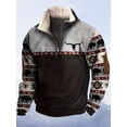 thumbnail image 2 of Men's Western Wool Jacket Denim Bull-Head Print Pullover – Quarter-Zip Stand Collar Long Sleeve Sports Sweatshirt,L,black, 2 of 4