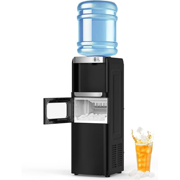 FREE VILLAGE Water Dispenser with Ice Maker,3-in-1 Water Cooler with Ice Maker, Hot & Cold Top-Loading Water Dispenser for 5 Gallon Bottle,33LBS/24H Ice Maker Output,Black