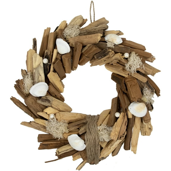 Northlight Natural Driftwood and Seashell Small Artificial Wreath - 14"