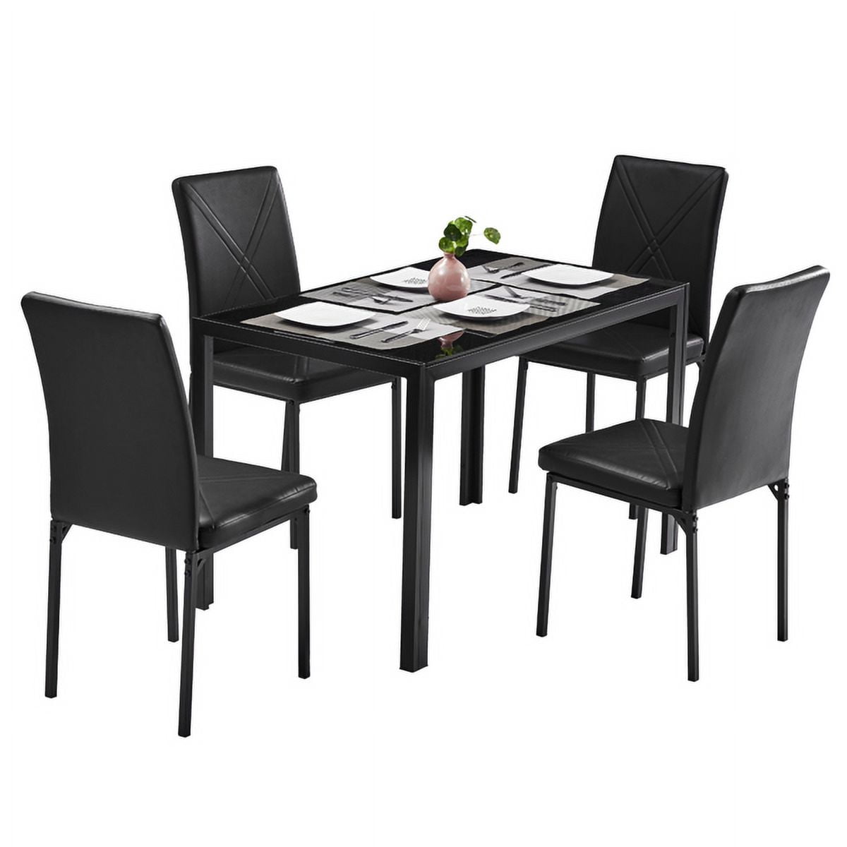 Space-Saving 47" Black Glass Dining Table&nbsp;- 8mm Tempered Top w/ Steel Frame, 154lb Capacity, Rounded Corners - Easy Assembly