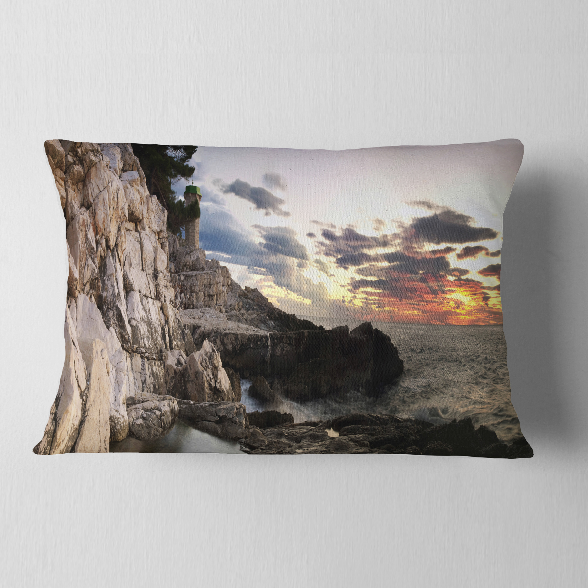 Designart Adiratic Sunset - Landscape Photography Throw Pillow - 12x20