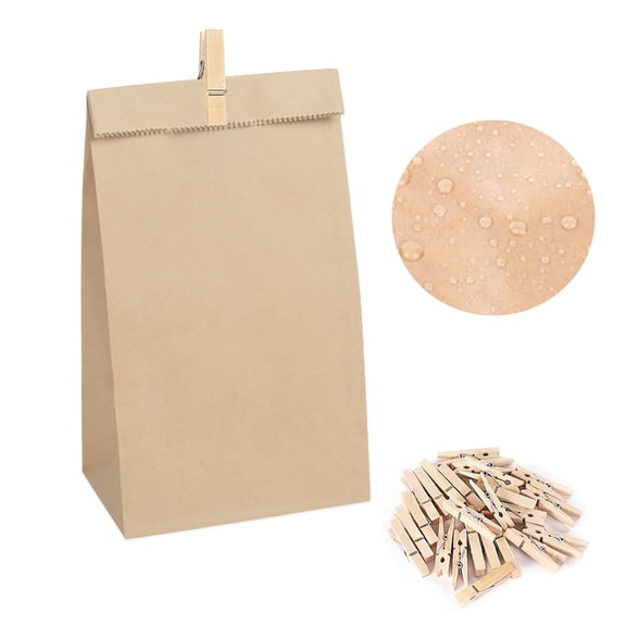 KASZOO Paper Bags, Pack of 50, Brown, 5.9 x 10.62 x 3.54 inch, Kraft Paper Bags, Greaseproof Brown Kraft Paper Gift Bags, DIY Christmas Advent Calendar, Party Bags