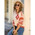 thumbnail image 6 of Women'S Fall Winter Long Sleeve Knit Sweater Fashion Floral Striped Crewneck Pullover Tops Orange S, 6 of 8