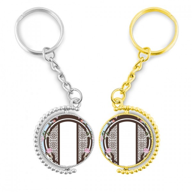 La cultura china flor azul puerta Anillo de oro de metal llavero llavero