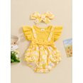 thumbnail image 2 of Suealasg Newborn Baby Girl Clothes Fly Sleeve Flower Print Bow Romper with Headband Set 2Pcs Infant Summer Photoshoot Outfits, 2 of 8