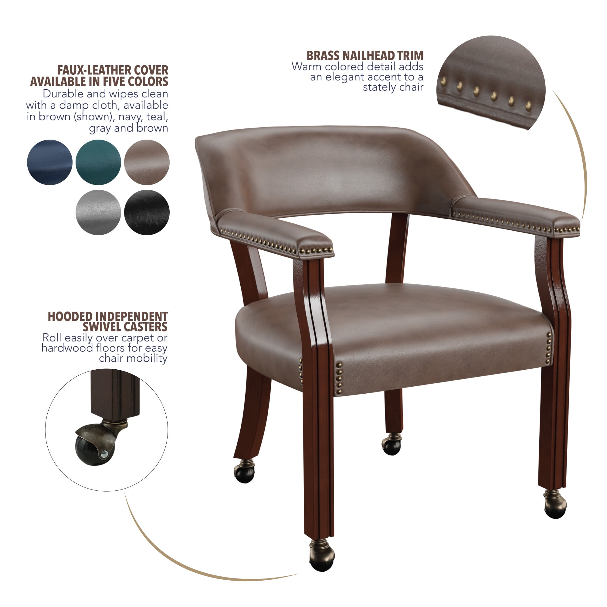 Steve Silver Tournament Faux Leather Dining Chairs with Arms, Brown