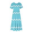 thumbnail image 4 of Wycnly Summer Dresses for Women Summer Dresses for Women Loose Flowy Pleated Ruffle Swing Tunic Maxi Dress with Pocket Girls Casual Striped Print Round Neck Short Sleeve Long Sundress, 4 of 6