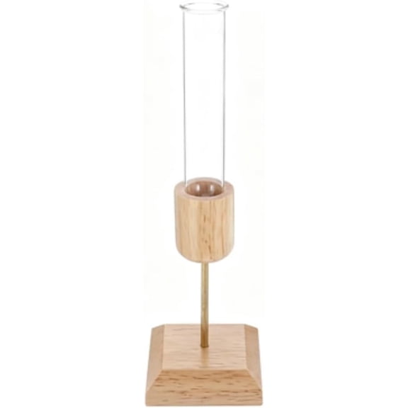 Glass Hydroponic Vase with Wooden Stand for Plant Cuttings, Clear Tube Desk Decor