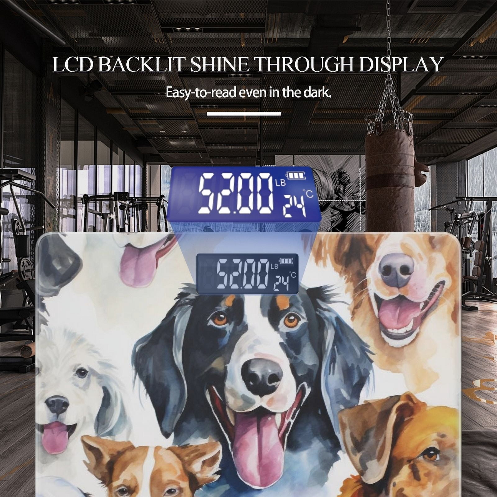Bathroom Scale, Highly Accurate Digital Body Scale,Precisely Measures Weight up to 400 lbs-Watercolor Painting Of Various Dogs
