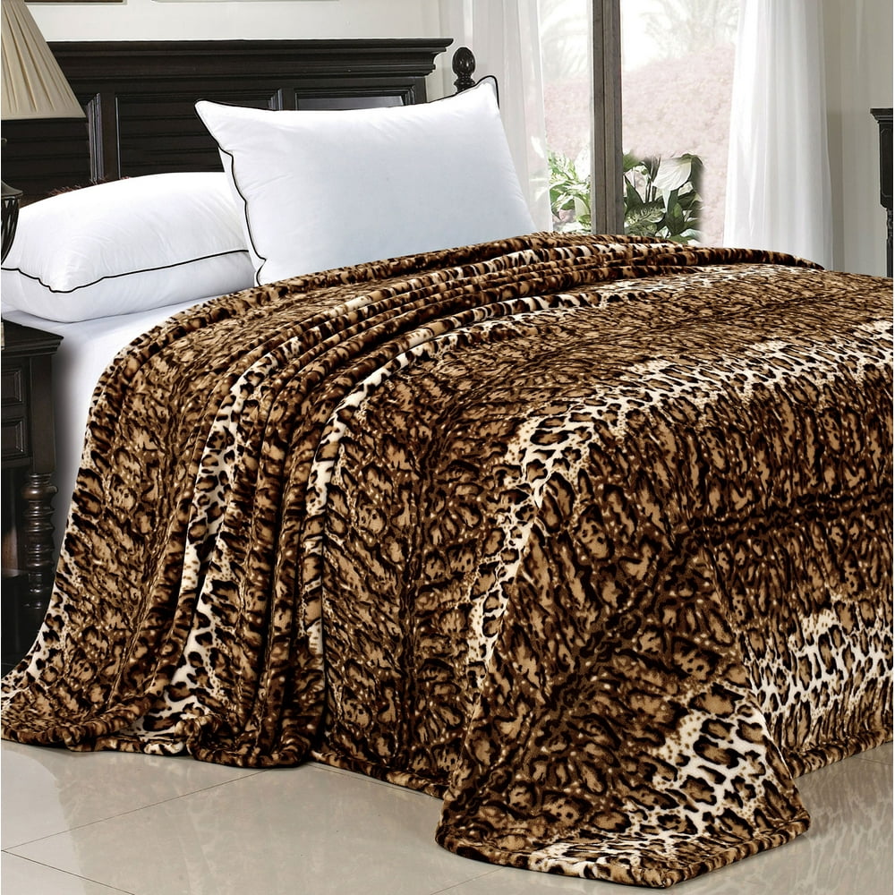 ML Leopard Animal Print Flannel Fleece Blanket, Twin, 60" x 90