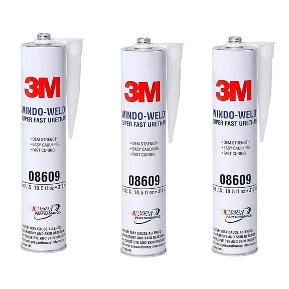3M 08609 Window-Weld Super Fast Urethane Black Cartridge - 10.5 fl oz, 3 Pack