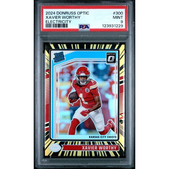 Graded 2024 Donruss Optic Xavier Worthy #300 Electricity /75 Rookie RC Football Card PSA 9 Mint