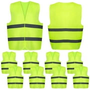 Prdigy 10 Pack Hi Vis Safety Vests, Reflective High Visibility Guard Construction Vests with 2 Reflective Strips for Traffic Work, Running, Surveyor and Security (Standard Size)