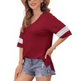 thumbnail image 4 of Camiseta con cuello en V y abertura lateral, puños de encaje sueltos, media manga, Top informal de moda para mujer, 4 of 7