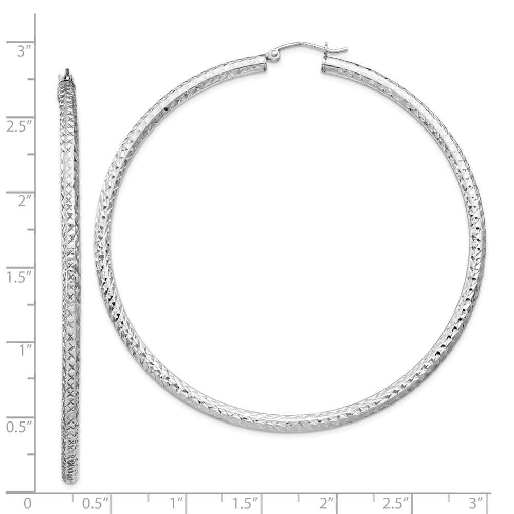 925 Sterling Silver Rhodium-plated Satin Diamond Cut Hoop Earrings L-27 mm, W-25 mm