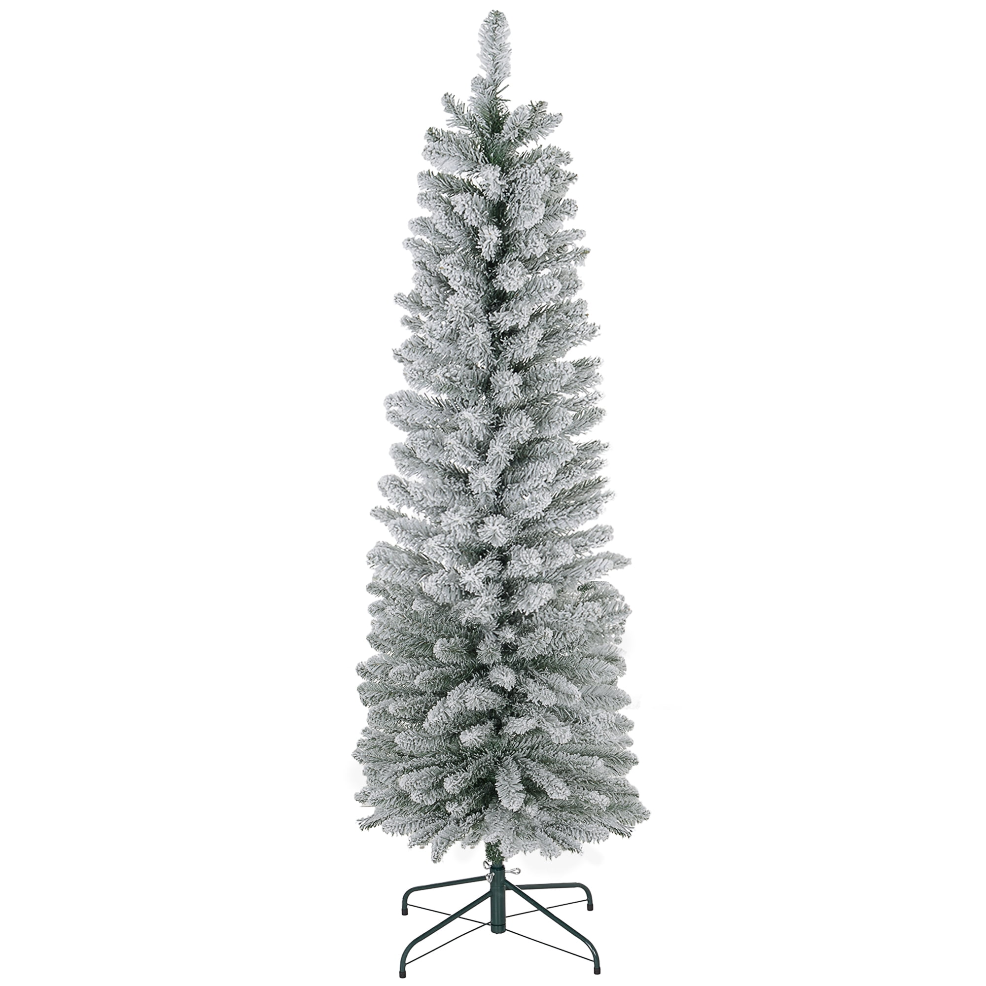 6ft Artificial Pencil Christmas Tree with Snow Flocked Tips, Green