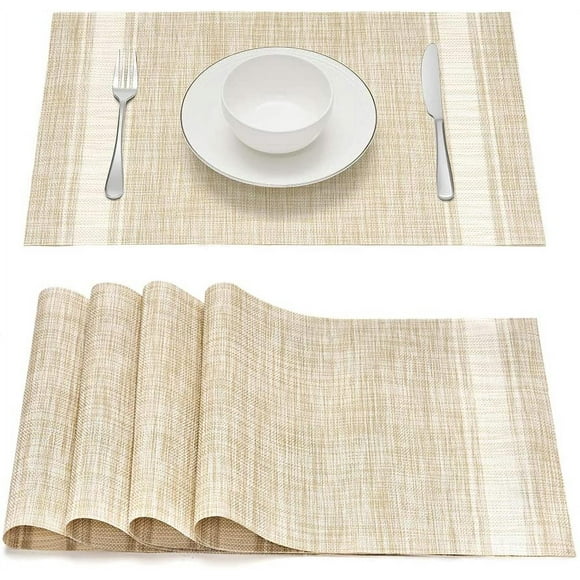 Woven Placemats Set of 4Heat Resistant Place Mats Anti-Slip Washable PVC Square Table Mats for Kitchen Dining Holiday