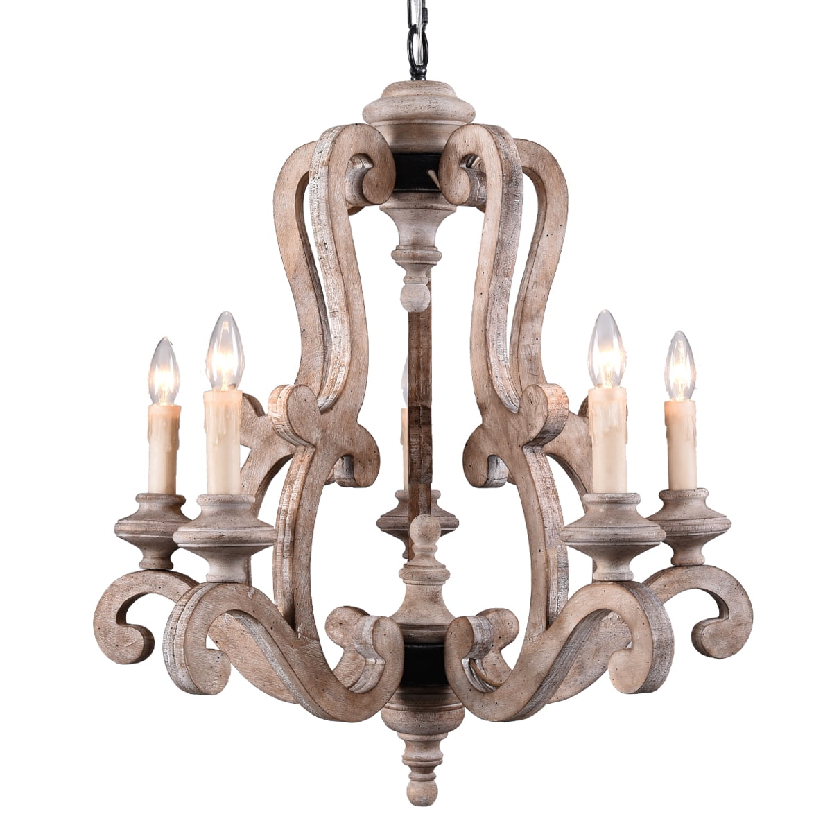 5-Light Wooden White Vintage Chandelier