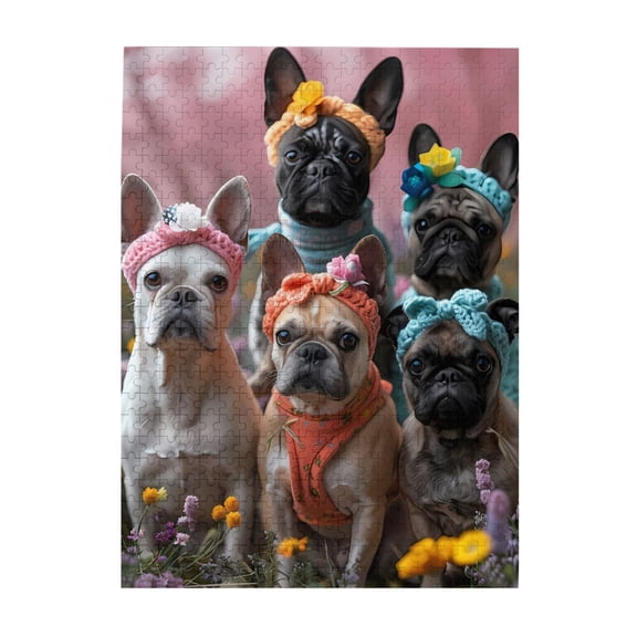 500-Piece Wooden Jigsaw Puzzle for Adults - Dogs With Flower Headbands , Interlocking Pieces with Guide Letters, Holiday Gift & Home Decor