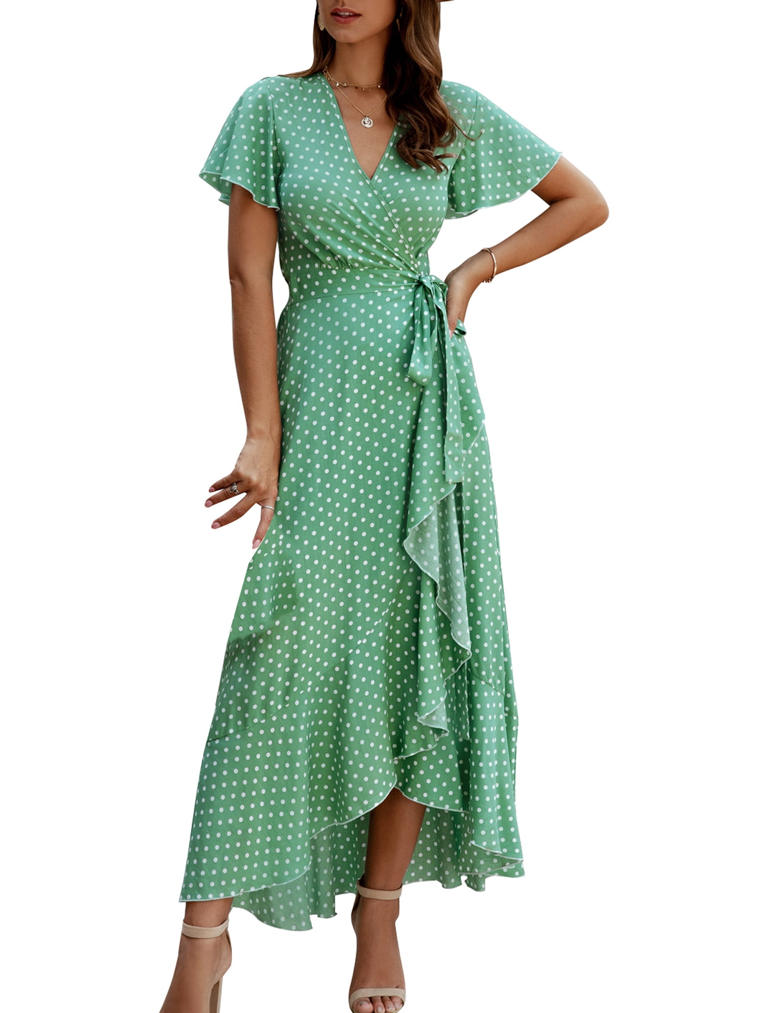 ORT Maxi Dress for Women Summer 2021 Summer Dresses for Women,Womens Dresses Bow Knot Bandage Mini Dress Floral Print Swing