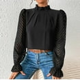 thumbnail image 2 of WREESH Womens Business Casual Tops Solid Spring Summer Mock Neck Lace Patchwork Long Sleeve Blouses Black, 2 of 7