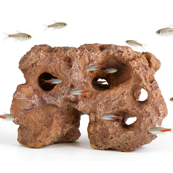 Large Aquarium Decoration Hideout Cave, Resin Rock Mountain Fish Tank Ornament with Multiple Holes, Artificial Coral Style Aquarium Cave for Fish Shrimp and Aquatic Pets