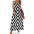 thumbnail image 1 of Vestido sin mangas con estampado geométrico de líneas en blanco y negro, vestidos cortos sexis, ropa de verano atrevida para mujeres, 1 of 7